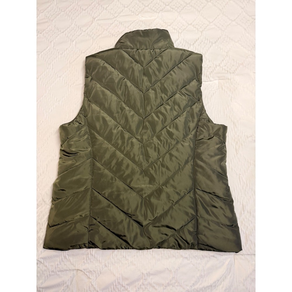 Michael Kors Women's Olive Green Chevron Quilted Puffer Vest Mock Neck Large Y2K - Picture 3 of 6